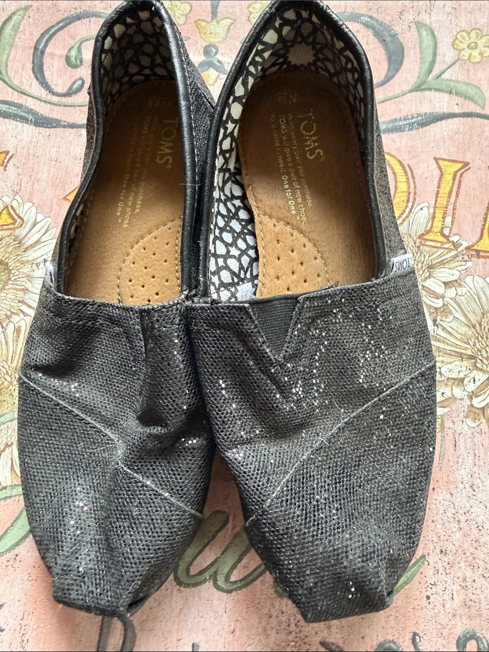 Toms Women's Black Sparkle Slip-On Flats